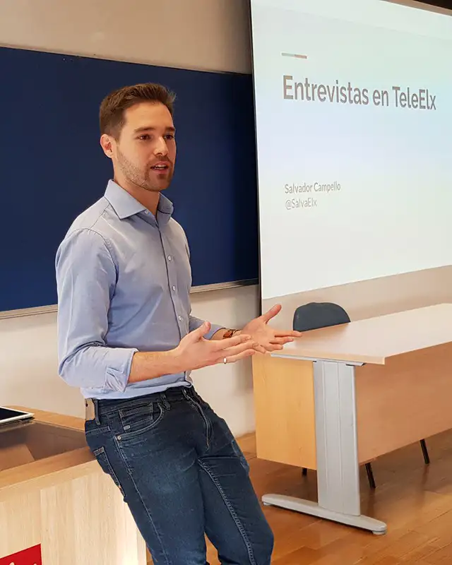 Salvador Campello during an interview in the TeleElx studio
